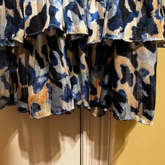 TCEC Animal Print Dress High Neck Smocked Waist Tiered Hem Back Keyhole Sz M - Picture 7 of 13